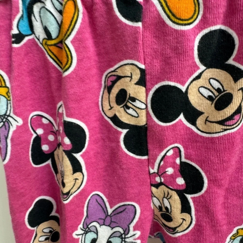 Disney 3T Girls Pink Multicolor Pajama Bottoms Pants Minnie Mickey Mouse Donald